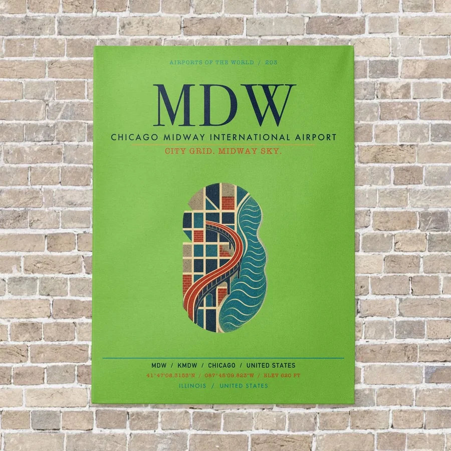 Chicago Midway International Airport MDW vertical canvas print - no frame - light green background