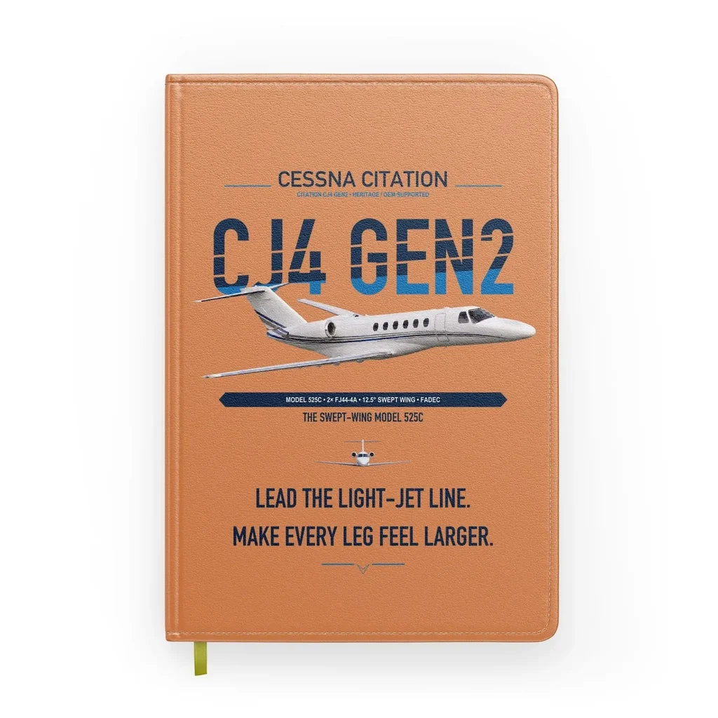 Cessna Citation CJ4 Gen2 design on orange notebook