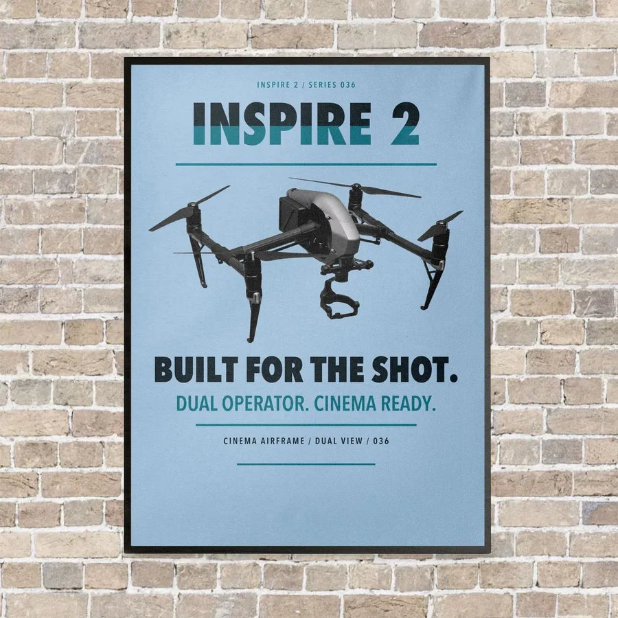 DJI Inspire 2 vertical canvas print - framed - light blue background