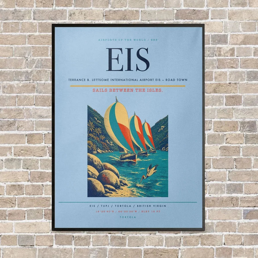 Terrance B. Lettsome International Airport EIS — Road Town vertical canvas print - framed - light blue background