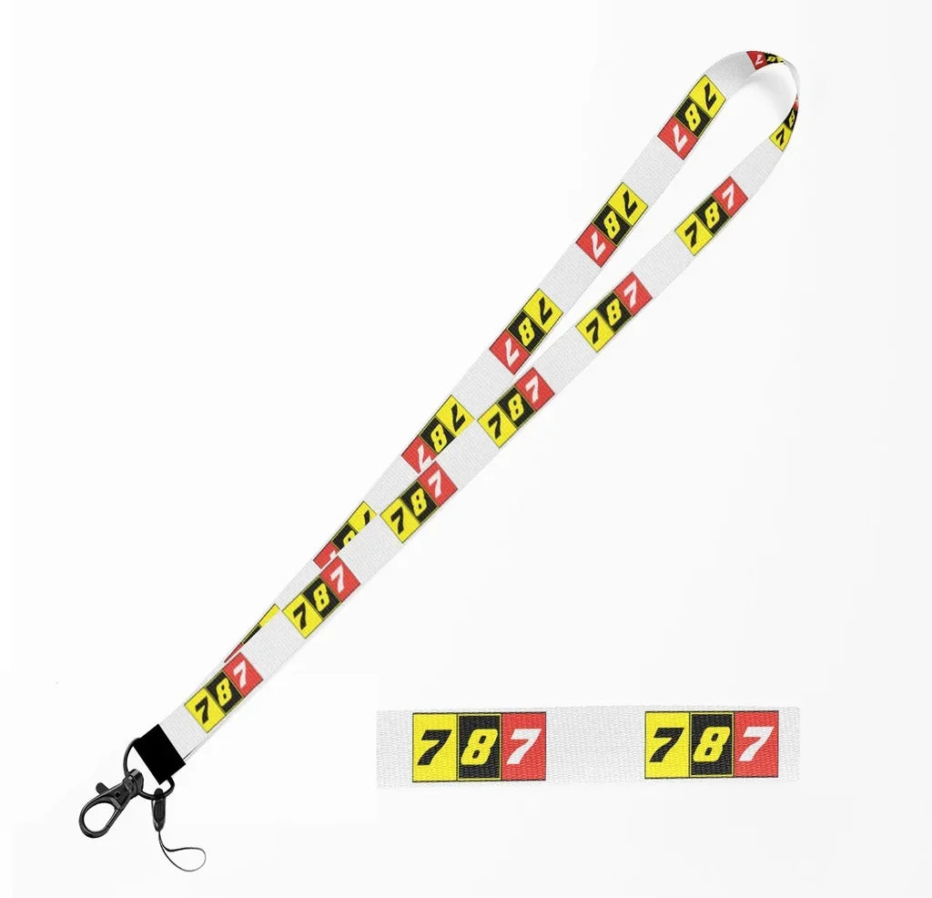 Flat Colourful 787 lanyard - white