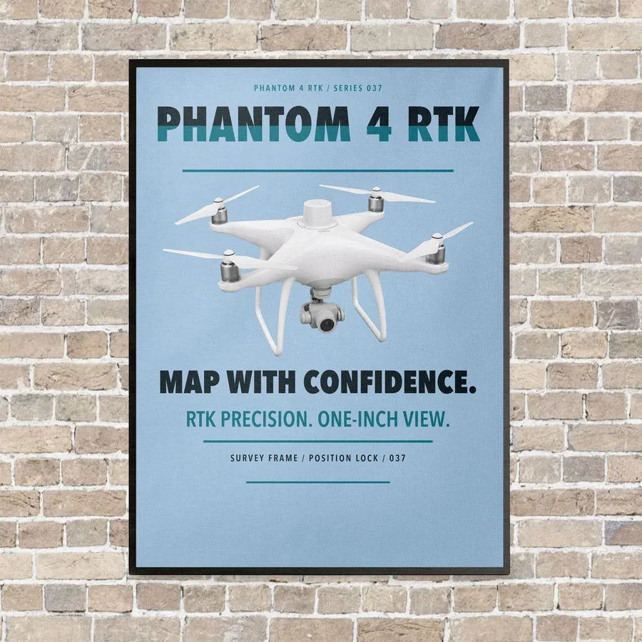DJI Phantom 4 RTK vertical canvas print - framed - light blue background