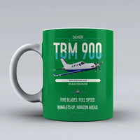 Thumbnail for Daher TBM 900 design on green ceramic mug, double-side print