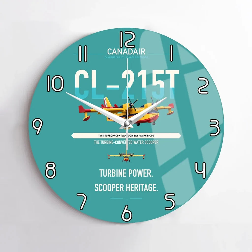 Canadair CL-215T design on turquoise no frame wall clock