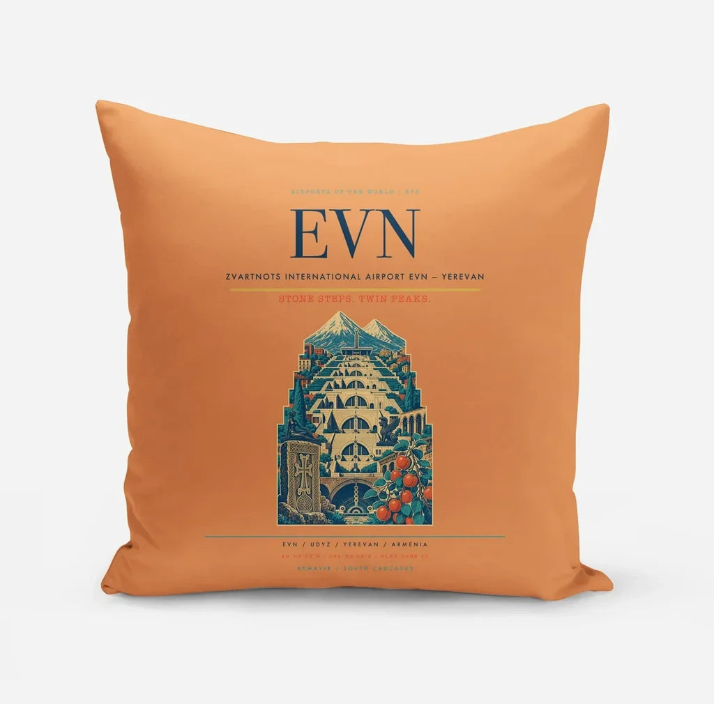 Zvartnots International Airport (EVN) design on orange pillow