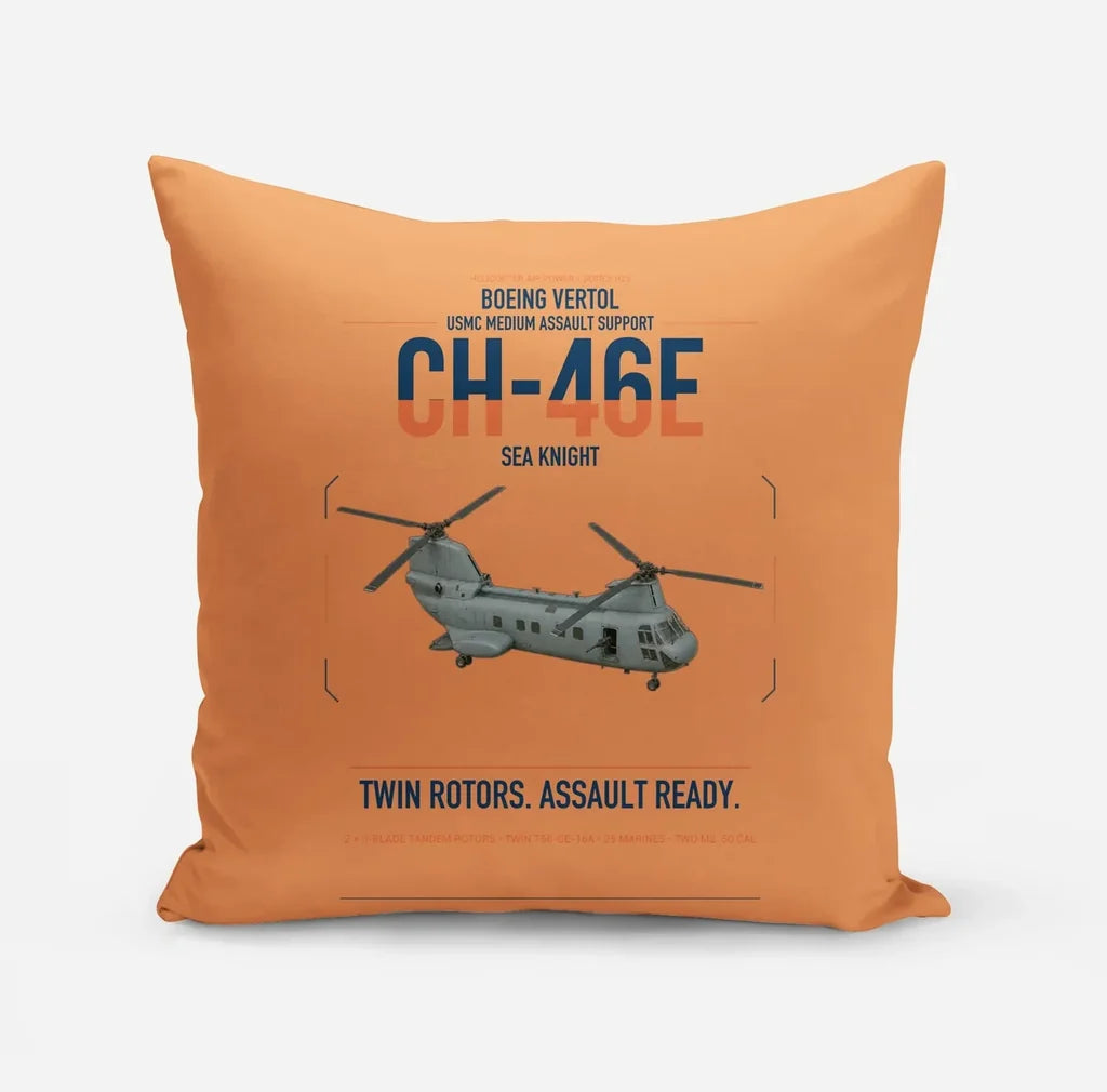 Boeing Vertol CH-46E Sea Knight design on orange pillow