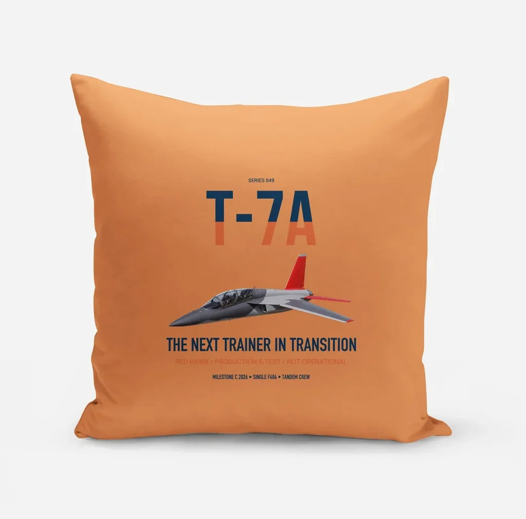 T-7A Red Hawk design on orange pillow