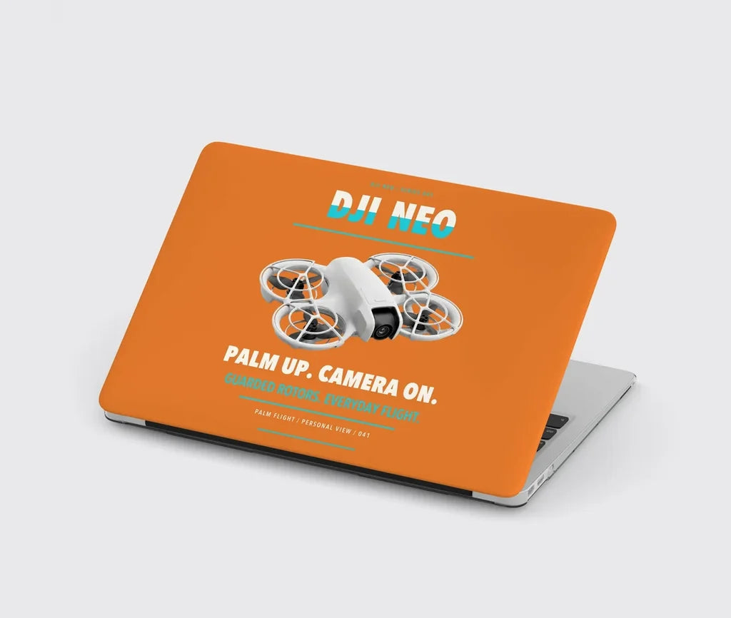 DJI Neo design on orange MacBook case