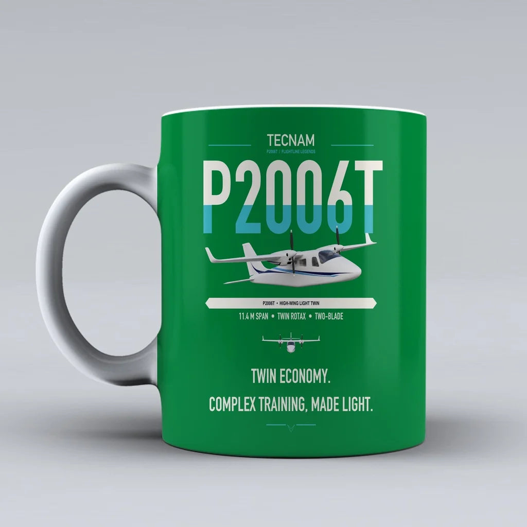 Tecnam P2006T design on green ceramic mug, double-side print
