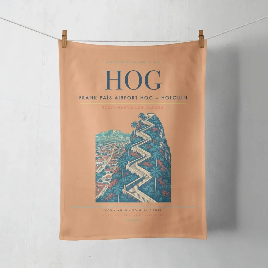 Frank País Airport (HOG) design on orange towel