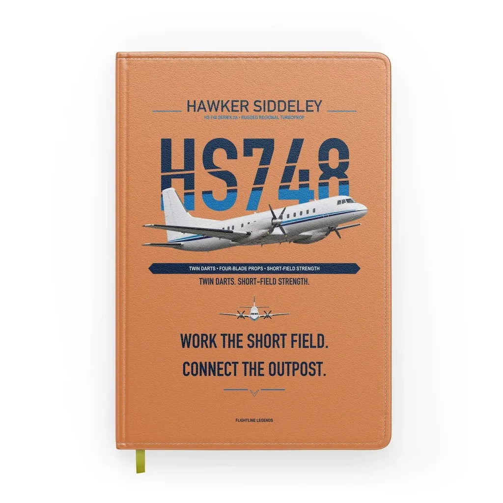 Hawker Siddeley HS 748 Series 2A design on orange notebook