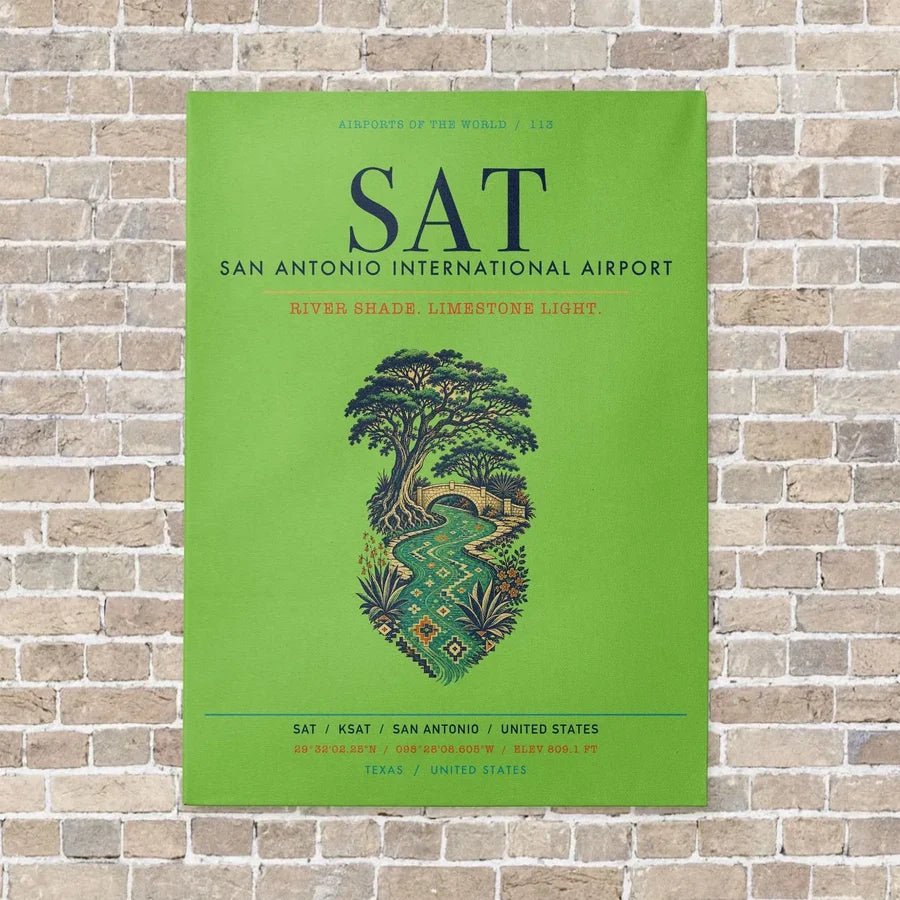 San Antonio International Airport SAT vertical canvas print - no frame - light green background