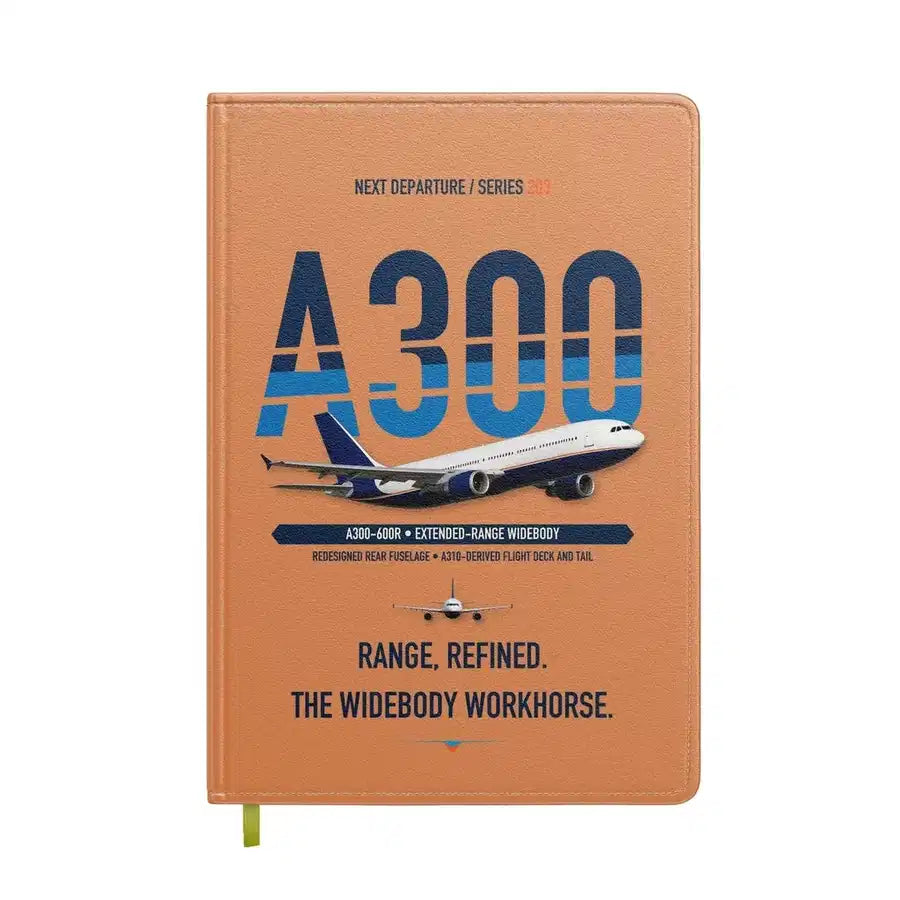 Airbus A300-600R design on orange notebook