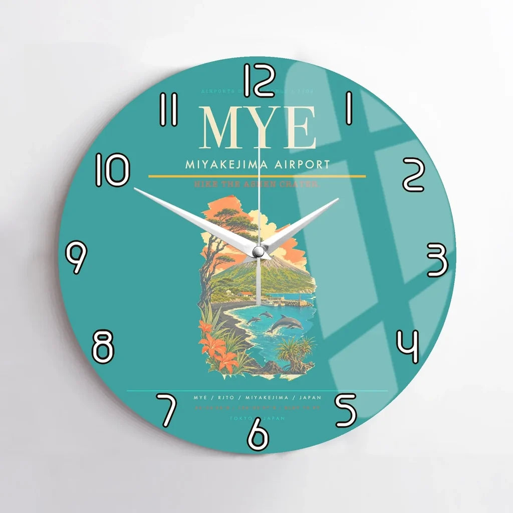Miyakejima Airport (MYE) design on turquoise no frame wall clock
