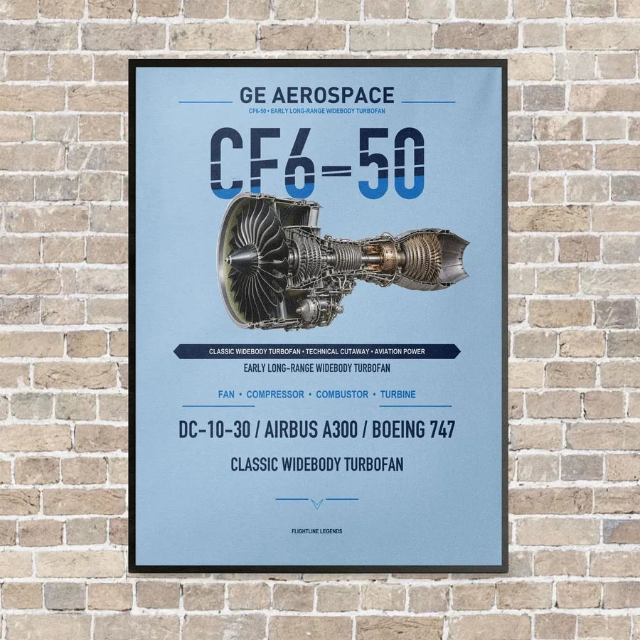 CF6-50 vertical canvas print - framed - light blue background