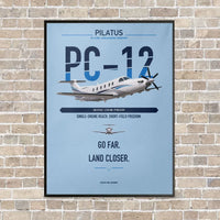 Thumbnail for Pilatus PC-12 PRO vertical canvas print - framed - light blue background