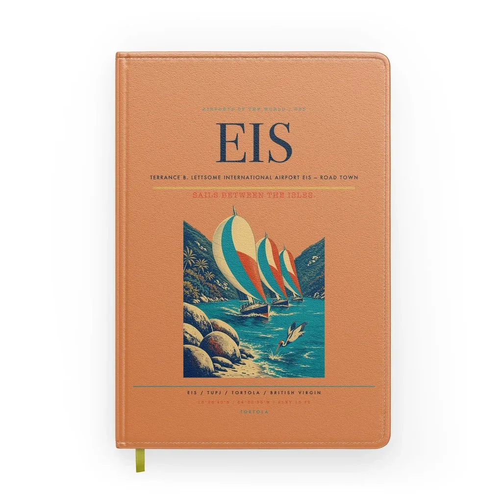 Terrance B. Lettsome International Airport (EIS) design on orange notebook