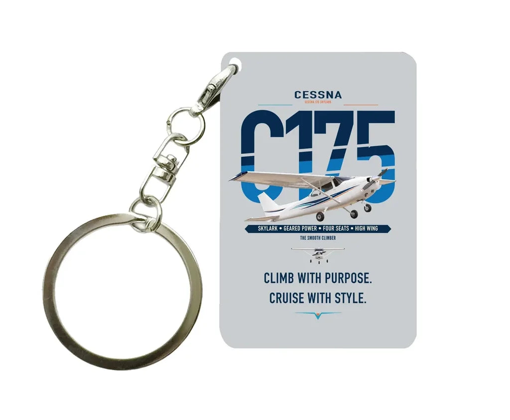 Cessna 175 Skylark design on light gray designed key chain, double-side print
