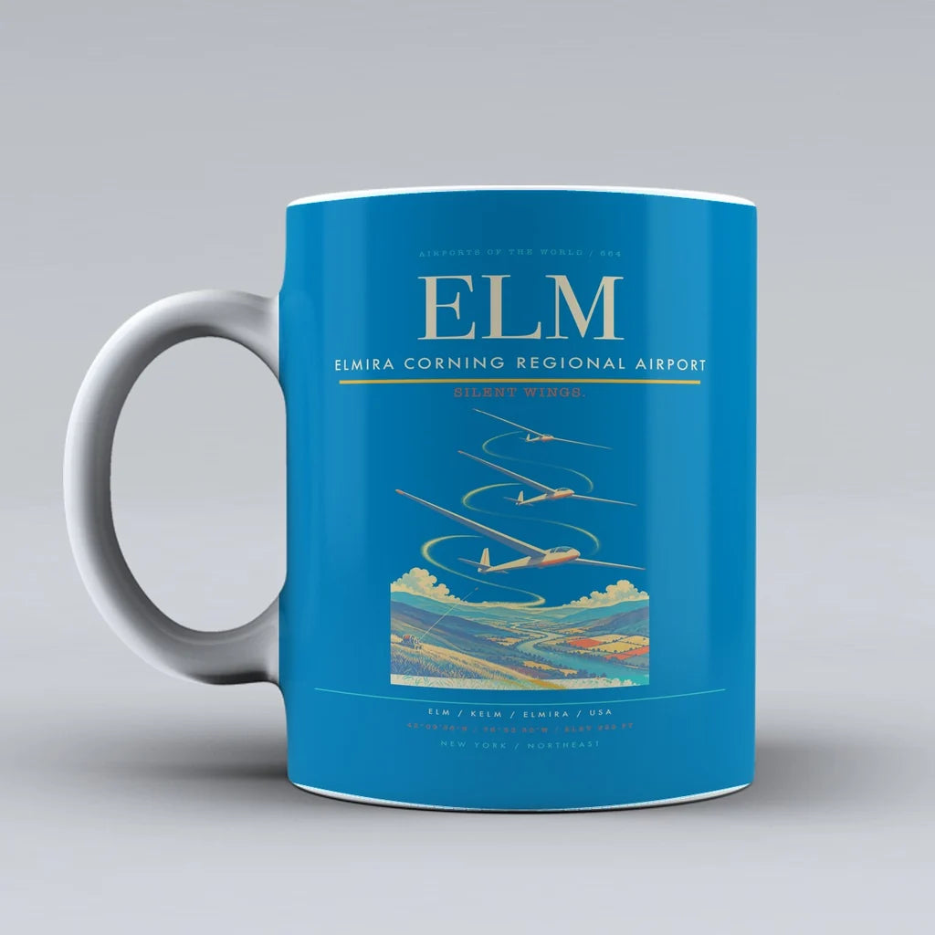 Elmira Corning Regional Airport (ELM) airport code design on turquoise ceramic mug