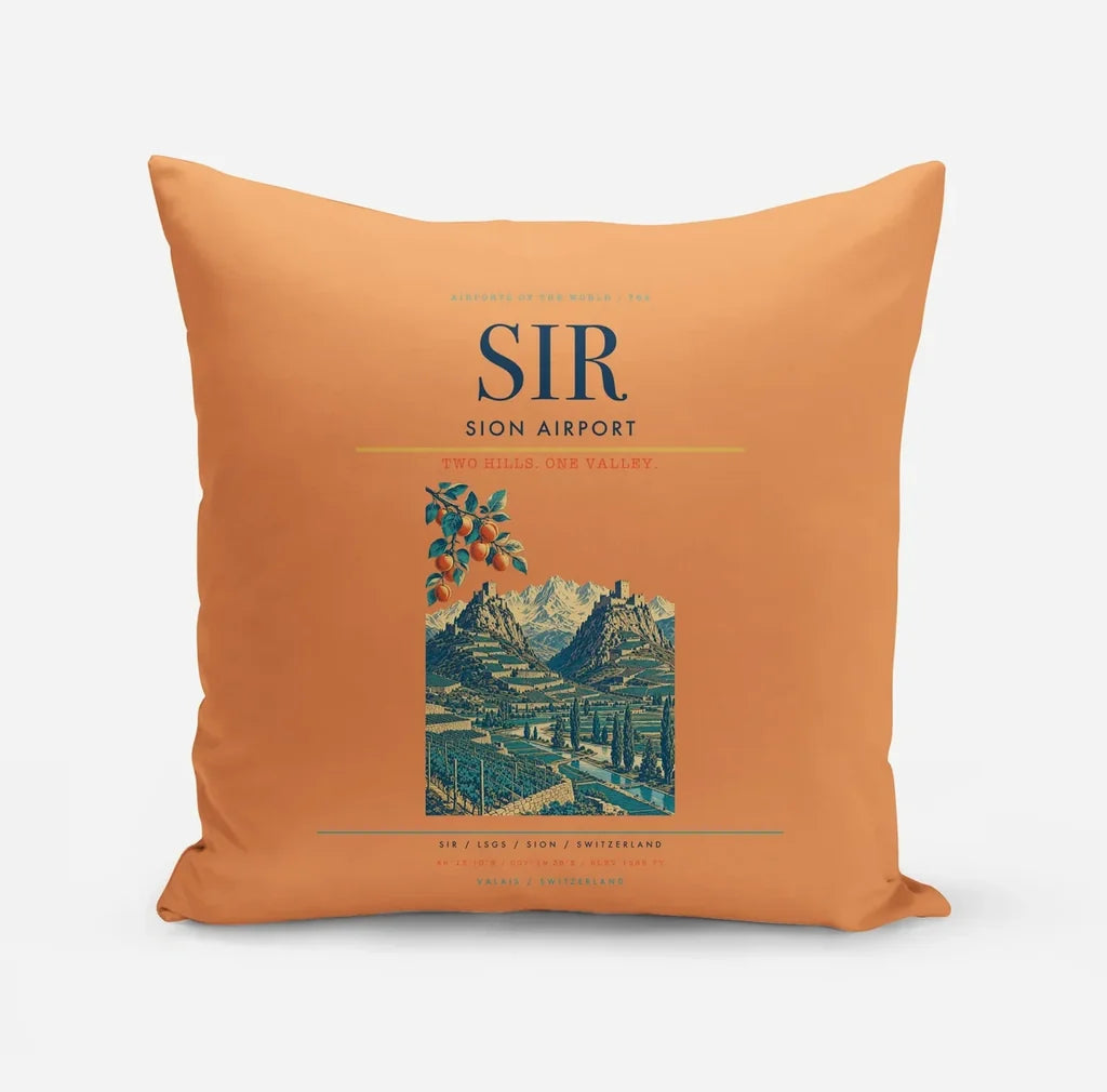 Sion Airport (SIR) design on orange pillow