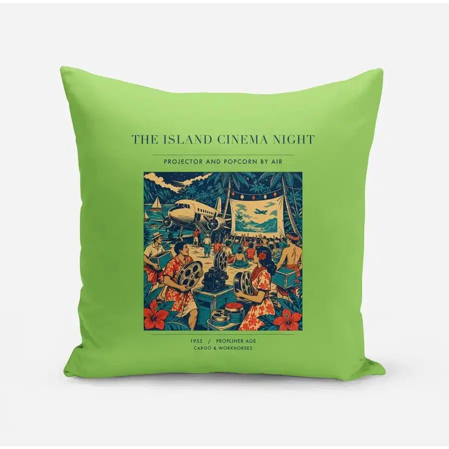 VINTAGE G4442 - The Island Cinema Night - Designed Pillows design on lightgreen