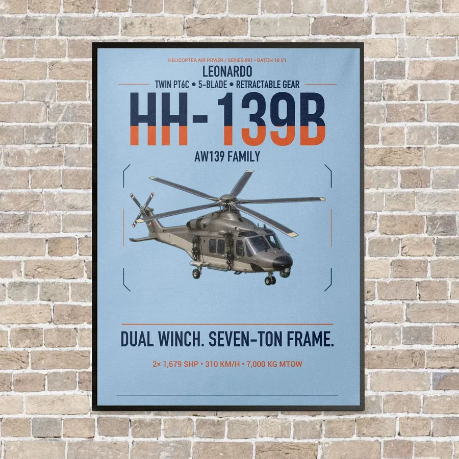 Leonardo HH-139B vertical canvas print - framed - light blue background
