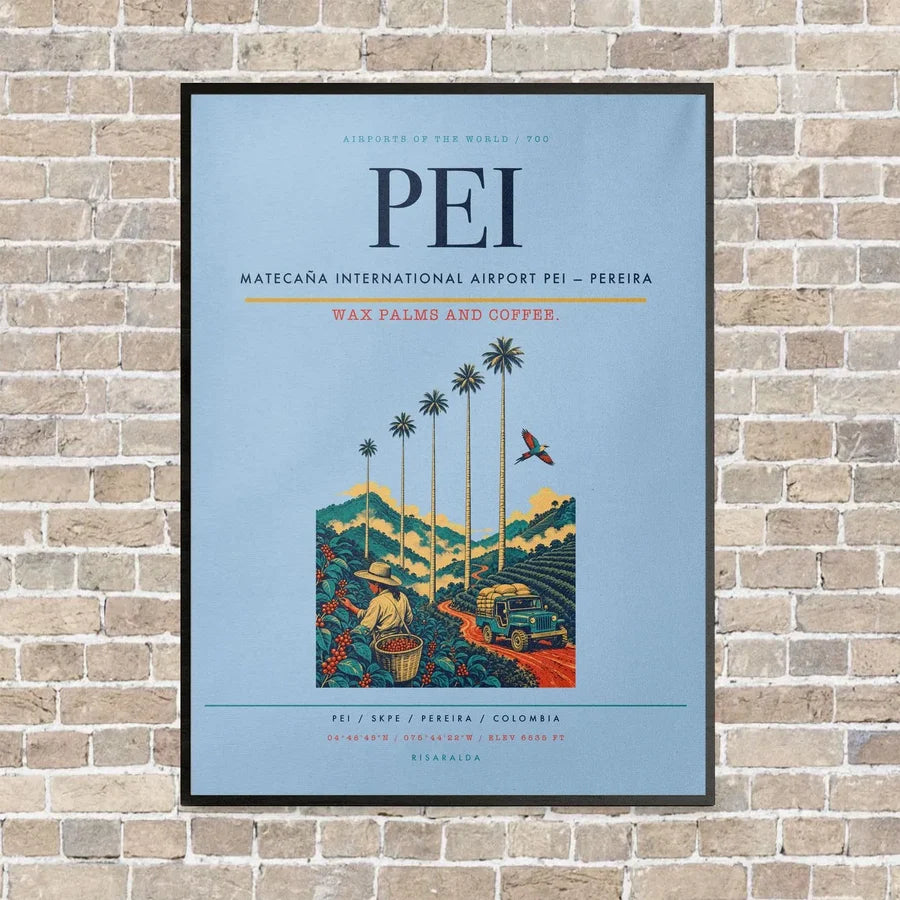 Matecaña International Airport PEI — Pereira vertical canvas print - framed - light blue background