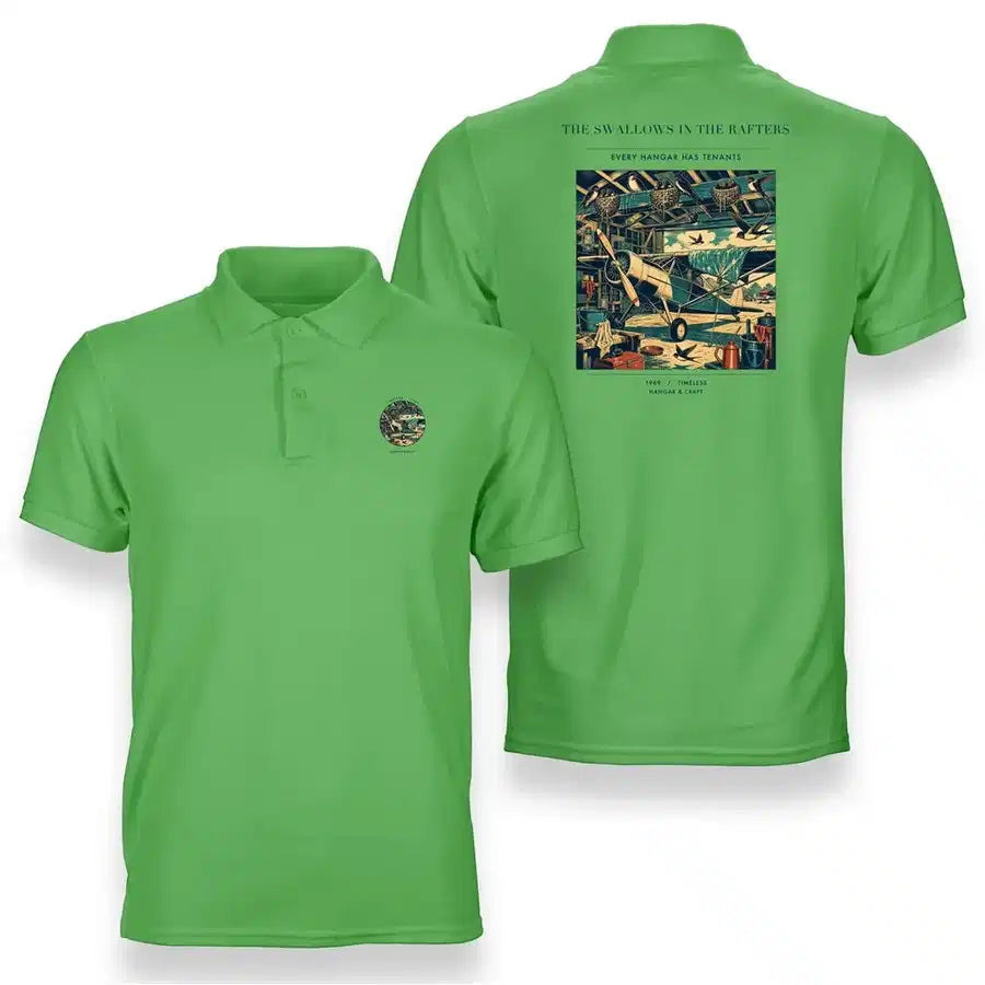 VINTAGE G4269 - The Swallows In The Rafters - Double-Side Polo T-Shirt design on lightgreen