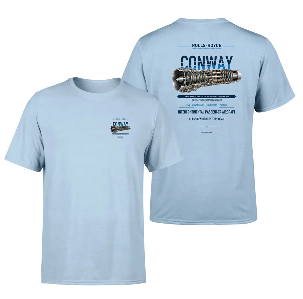 CONWAY design on light blue t shirt