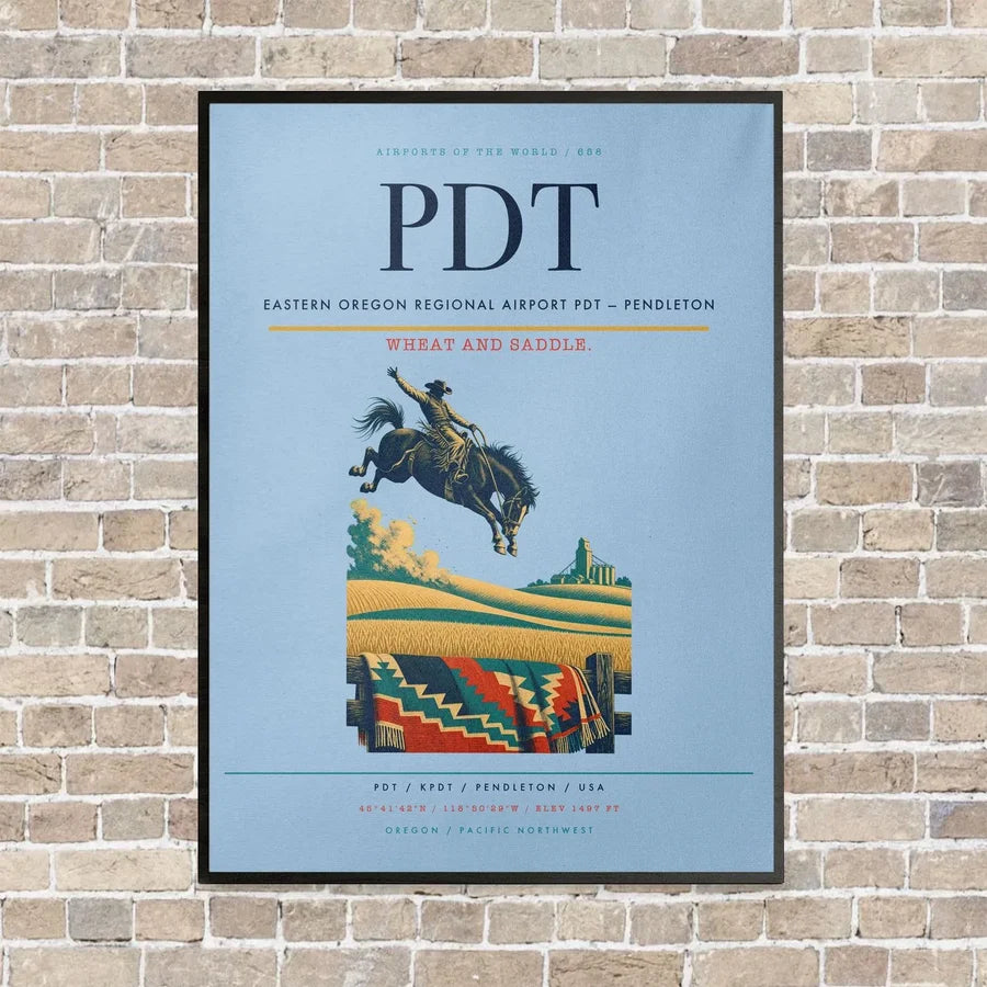 Eastern Oregon Regional Airport PDT — Pendleton vertical canvas print - framed - light blue background