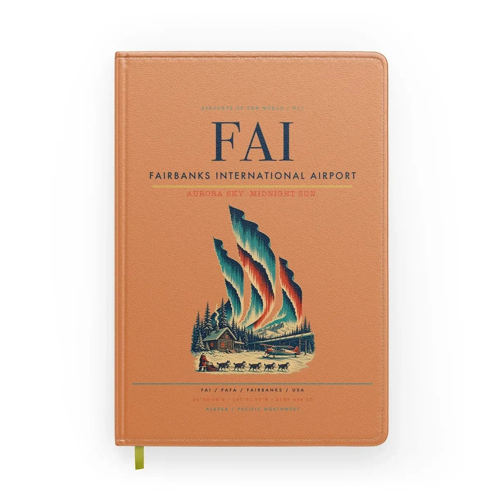 Fairbanks International Airport (FAI) design on orange notebook