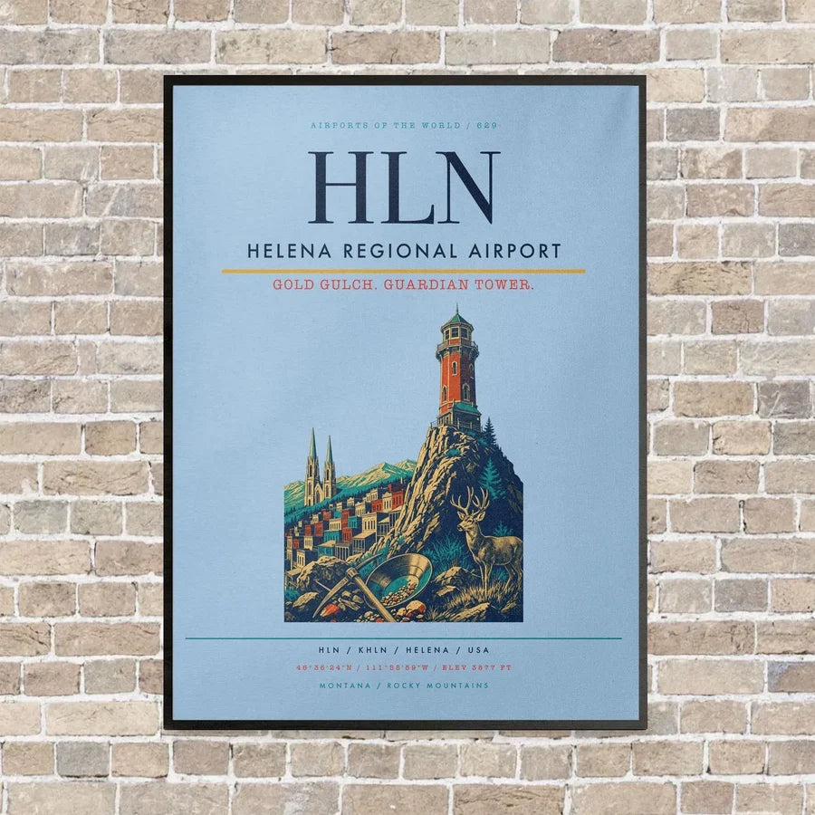 Helena Regional Airport HLN vertical canvas print - framed - light blue background
