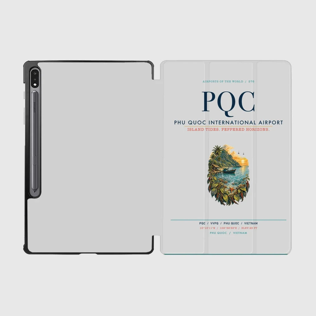 Phu Quoc International Airport (PQC) design on light gray samsung tablet tablet case