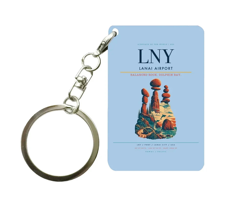 Lanai Airport (LNY) design on light blue key chain