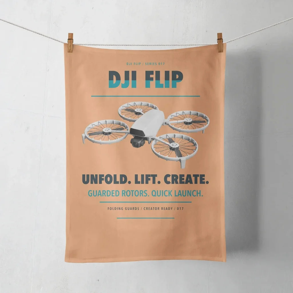 DJI Flip design on orange towel