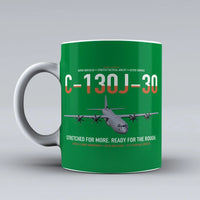 Thumbnail for C-130J-30 Super Hercules design on green ceramic mug, double-side print