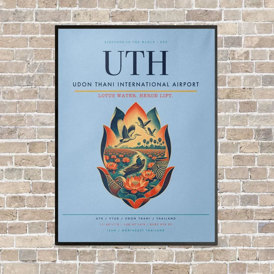 Udon Thani International Airport UTH vertical canvas print - framed - light blue background