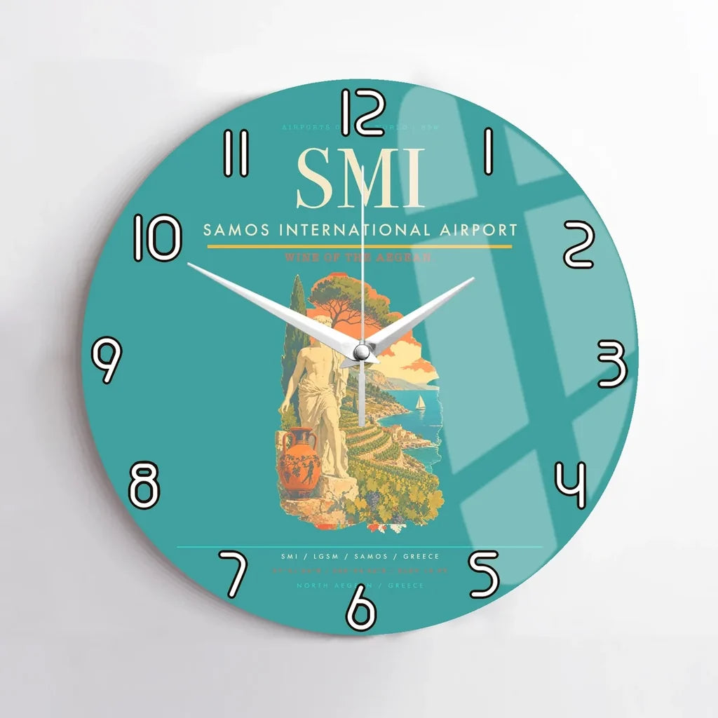Samos International Airport (SMI) design on turquoise no frame wall clock