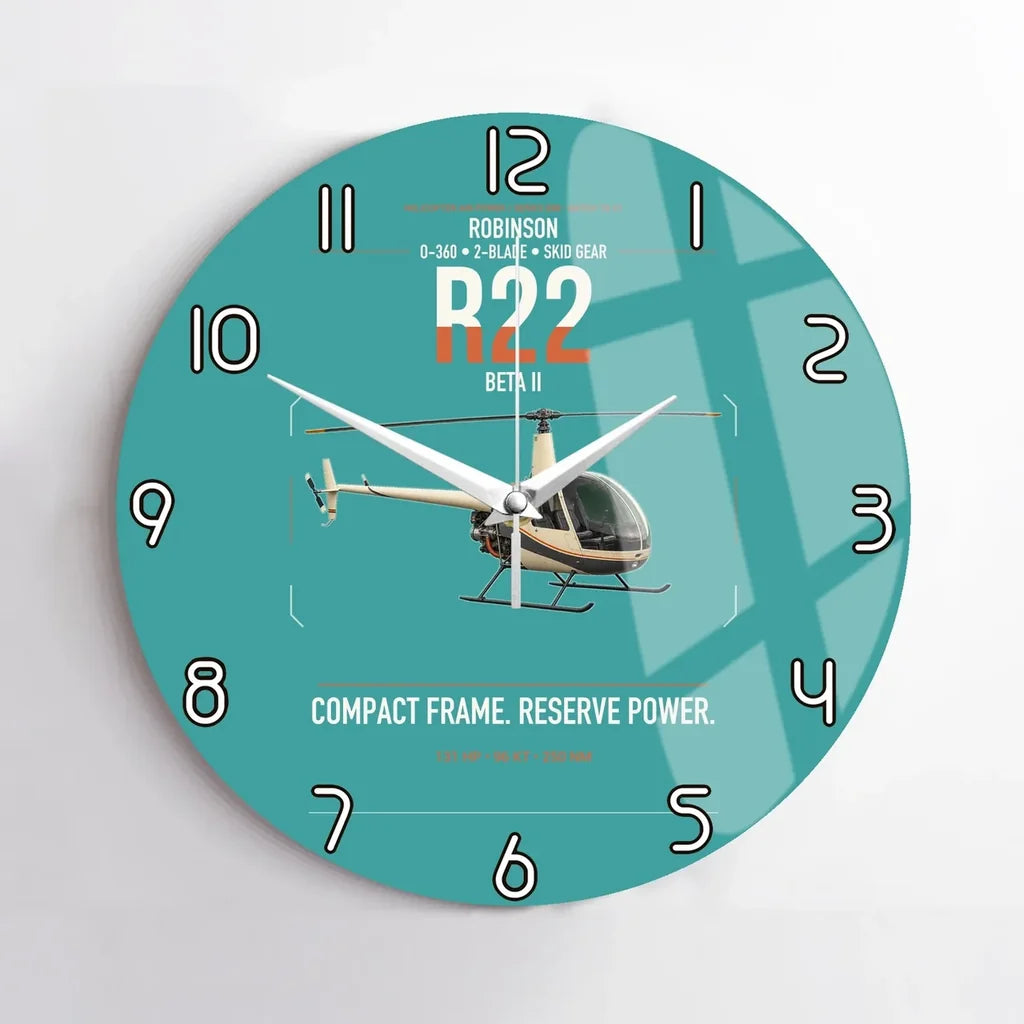 Robinson R22 Beta II design on turquoise no frame wall clock