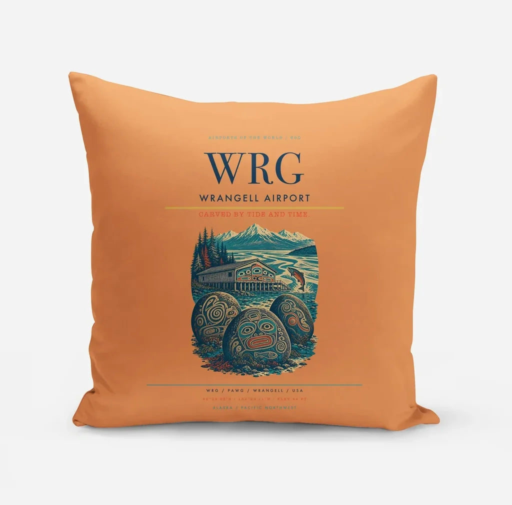 Wrangell Airport (WRG) design on orange pillow