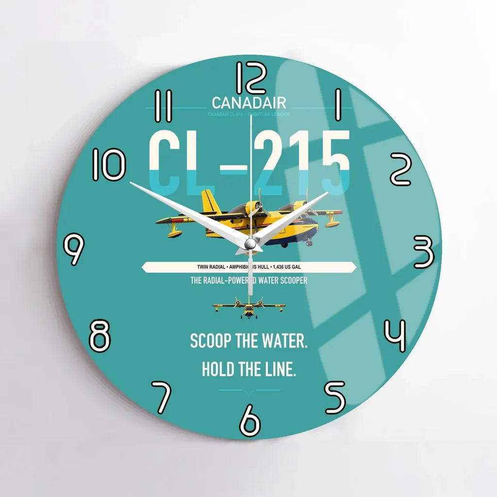 Canadair CL-215 design on turquoise no frame wall clock