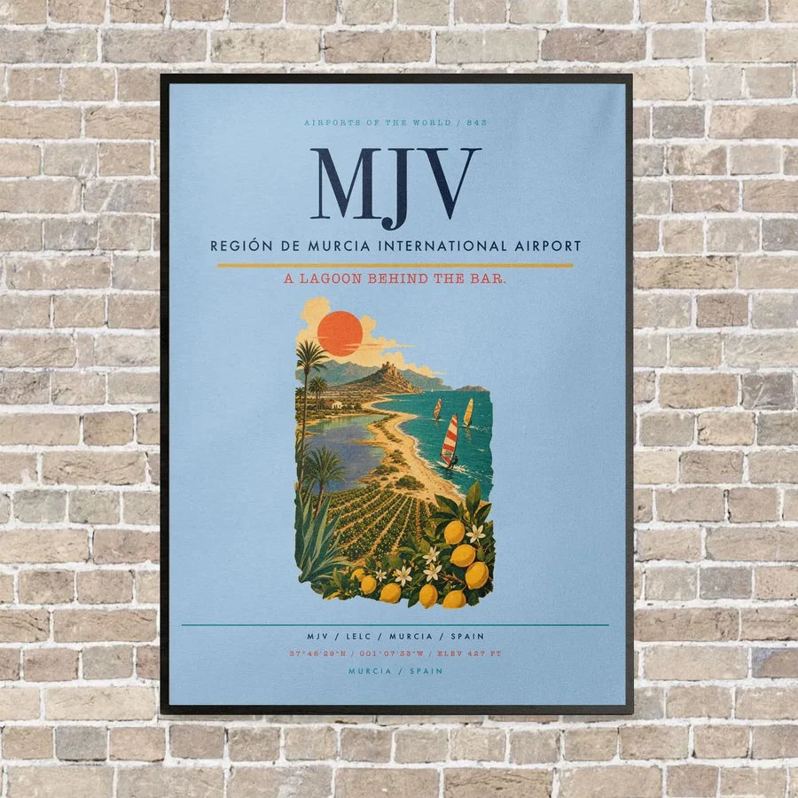 Región de Murcia International Airport MJV vertical canvas print - framed - light blue background