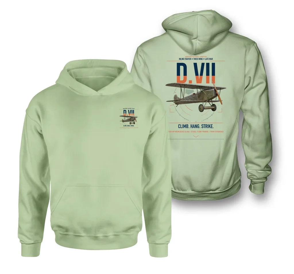 Fokker D.VII design on light green double-side hoodie, double-side print