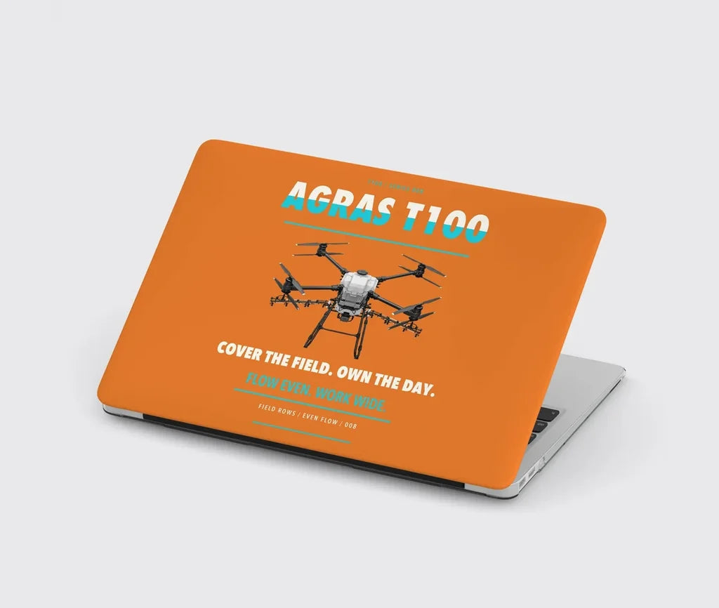 DJI Agras T100 design on orange MacBook case