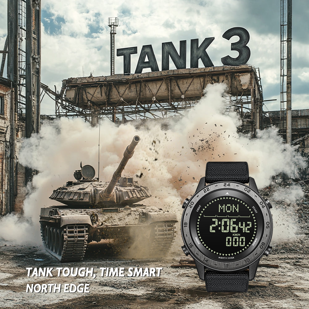 TANK 3 Men's Digital Watch Sports Calories  Compass Waterproof 50M
