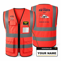 Thumbnail for Leonardo AW109SP GrandNew aviation design on red high-visibility reflective vest with custom name badge