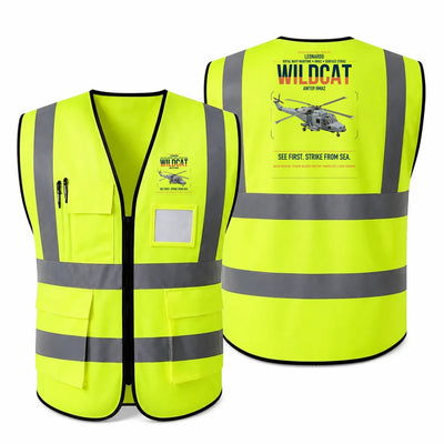 Leonardo AW159 Wildcat HMA2 aviation design on fluorescent green high-visibility reflective vest