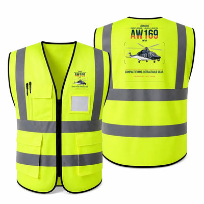 Leonardo AW169 aviation design on fluorescent green high-visibility reflective vest