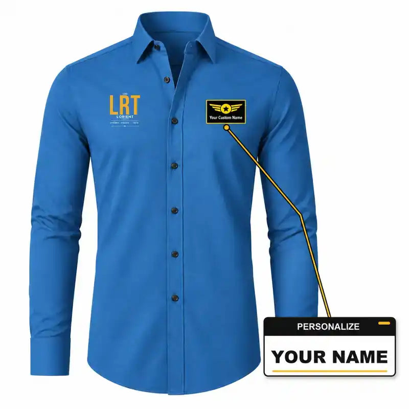 Lorient South Brittany Airport (LRT) Shirts - Long Sleeve Shirt - Tag - Blue + NAME
