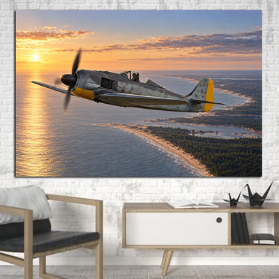 Luftwaffe Focke-Wulf Fw 190A-8 level patrol above the Baltic coast in golden evening light canvas - 1 Piece